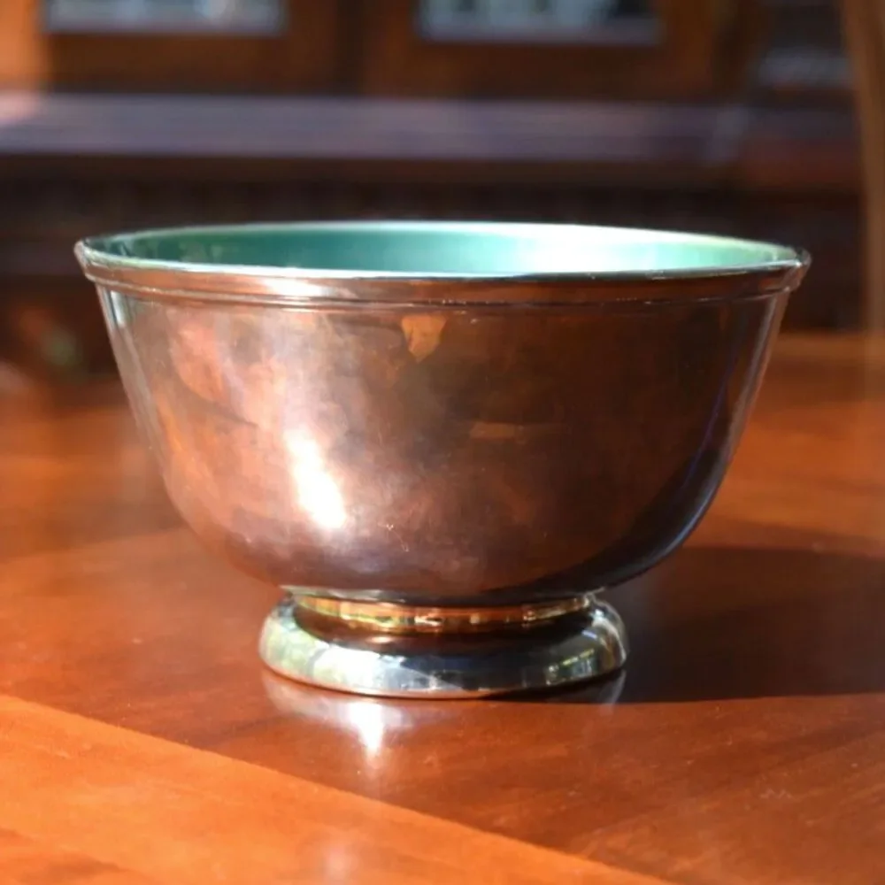 Vintage MCM Towle Silver Paul Revere Mint Green Enamel Footed Bowl